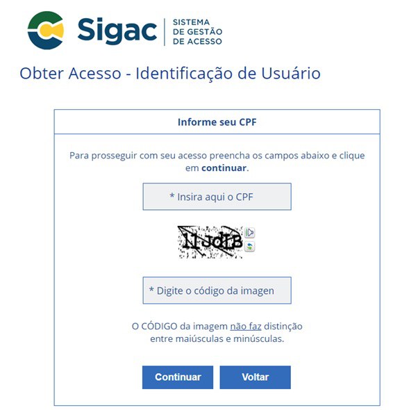 Identificação do usuário - Sigac
