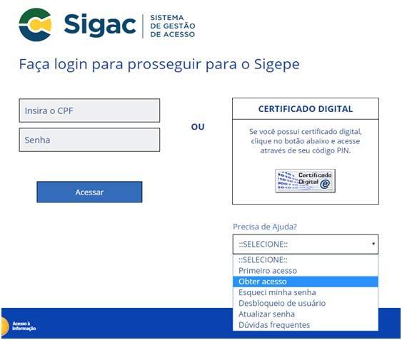Obter acesso Sigac